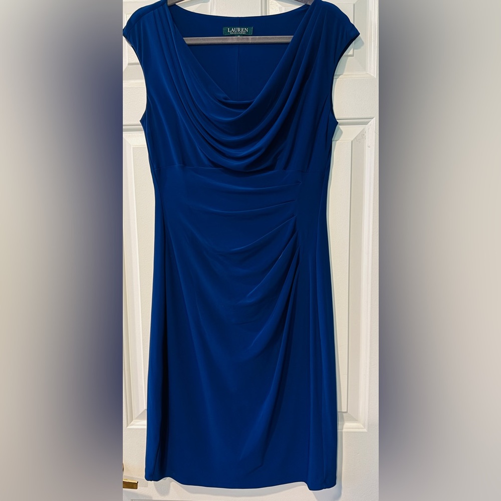 Purplish Blue Ralph Lauren Draped Jersey Material Women's Dress